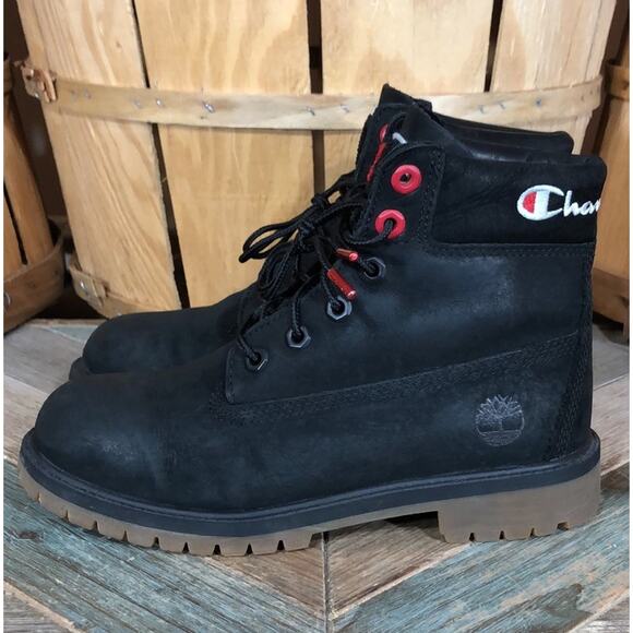 Timberland x Champion 6-Inch Premium Black Leather Waterproof Boots Women Size 6 - Picture 3 of 14
